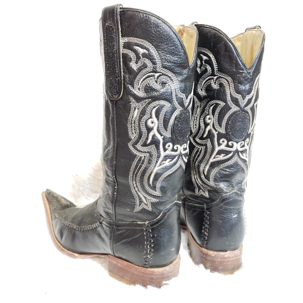❌TEMP NFS❌ GETTING RESTORED❌ DYE REFRESH ❌Pointed Black Stingray Western Boots - Picture 6 of 16